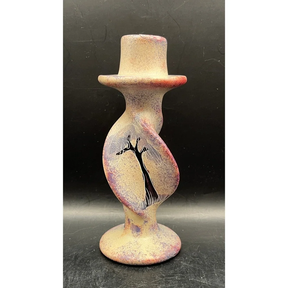 Unique Carved Soapstone Twisted Giraffe Candlestick Holder‎ Decorative Signed 6